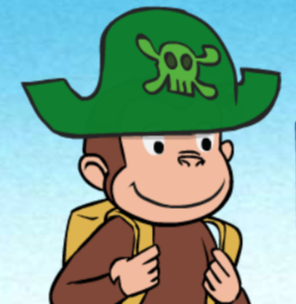 Curious George in a green pirate's hat