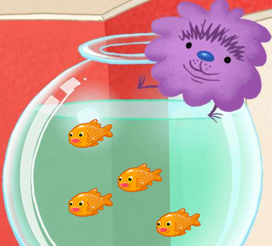 a fish bowl with 4 orange fish swimming in it